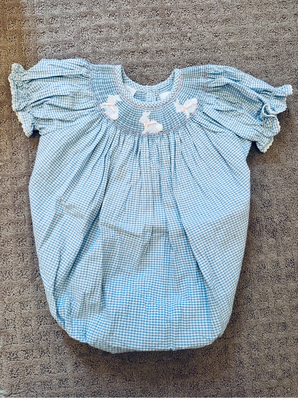 Southern Smocked Company Smocked Bunny  Light Blue Gingham Bubble